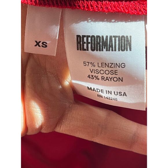 Reformation Red Wrap Midi Dress XS | Sexy Deep V Neck Sleeveless Crepe | US Made - Picture 8 of 8